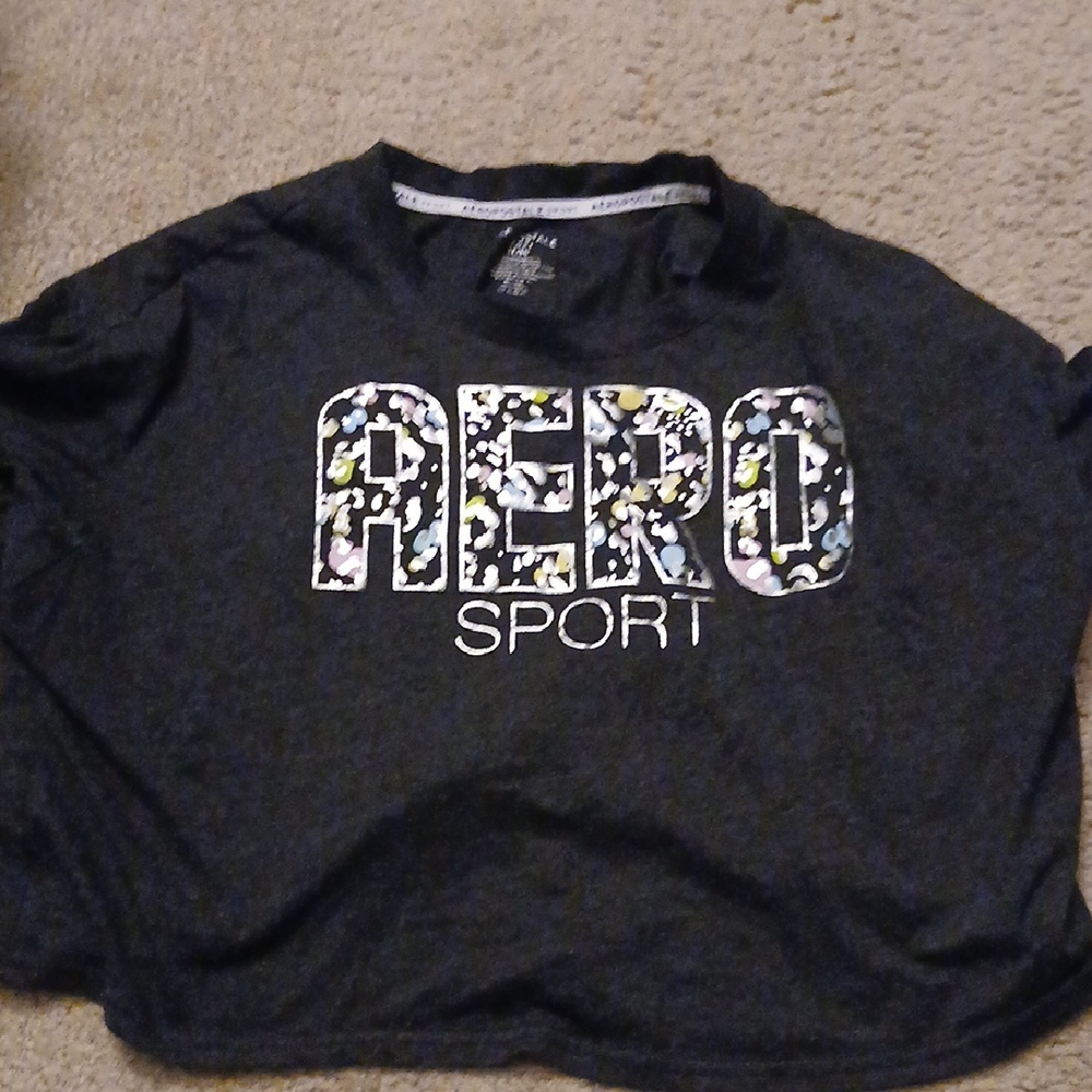 Aeropostale Black Crop Top with Bold AERO Design